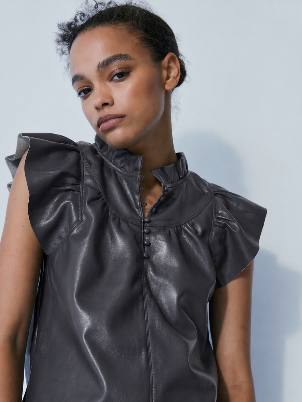 Melissa Nepton Vegan Leather Charcoal Gray Soft Adalyn Top, XS